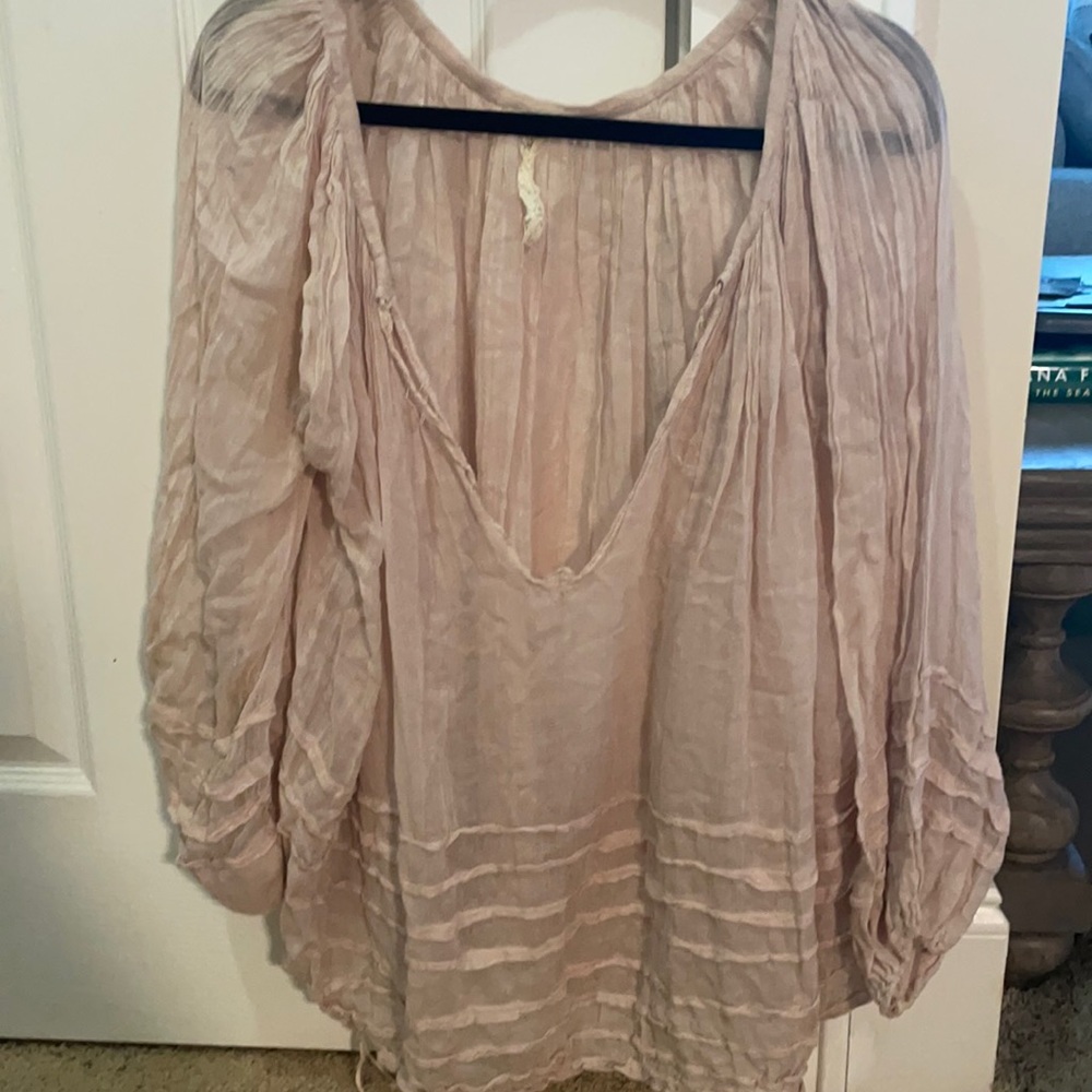 Pale pink flowy long sleeve top